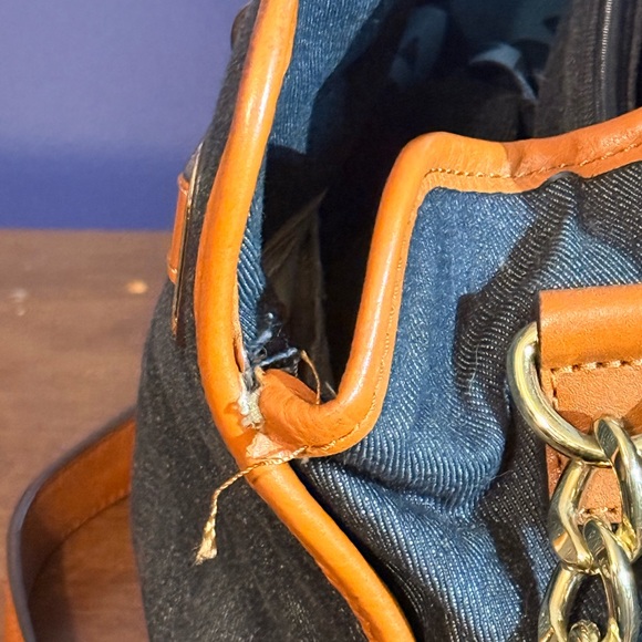 Michael Kors Hamilton Satchel- Denim w/Brown Leather trim- large- gold hardware - Picture 7 of 7